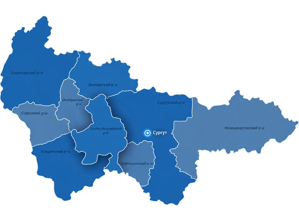 Карта ХМАО-Югры с отметкой Сургута